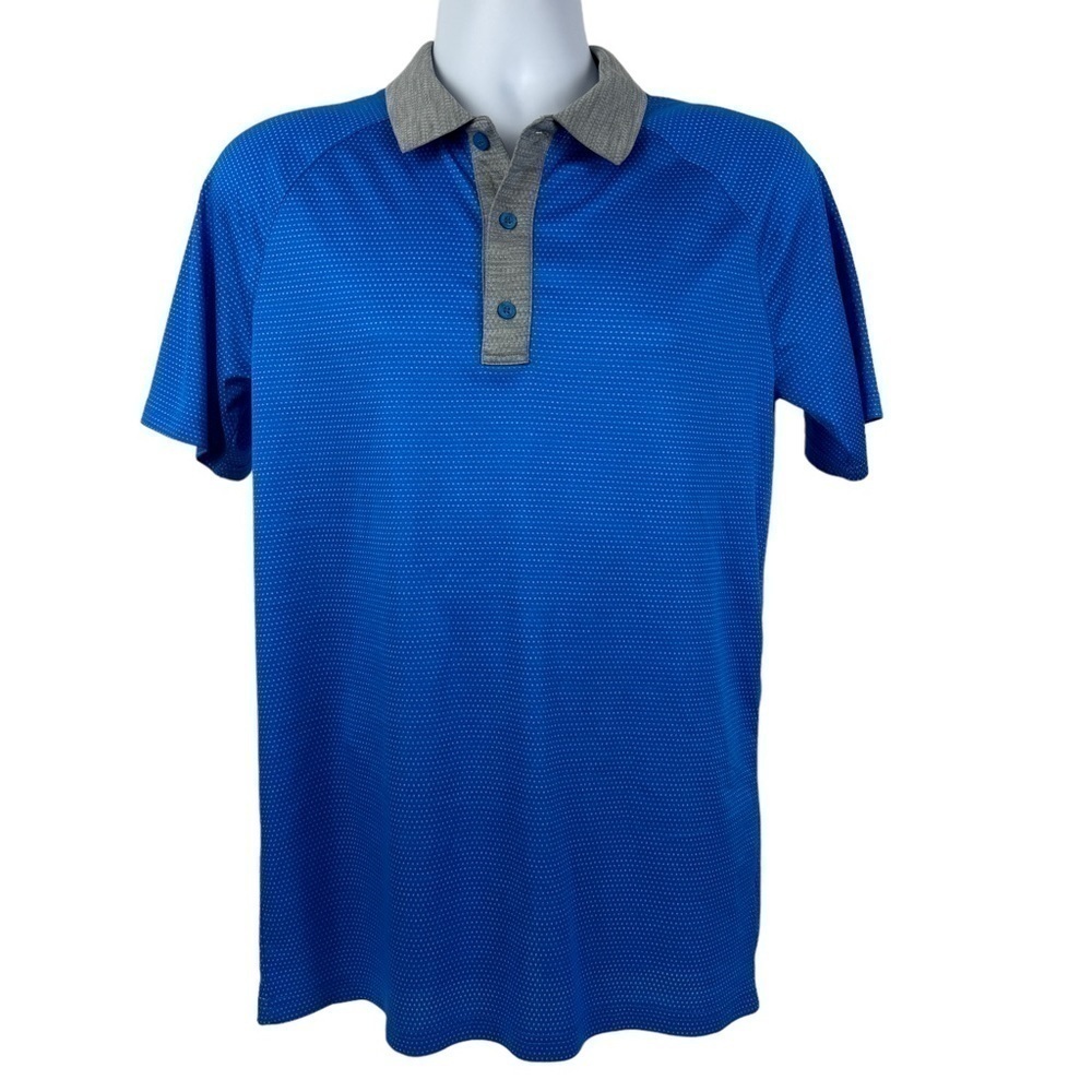 Golf America 3-Button Short Sleeve Polo Shirt Men's Small Royal Blue Gray Collar